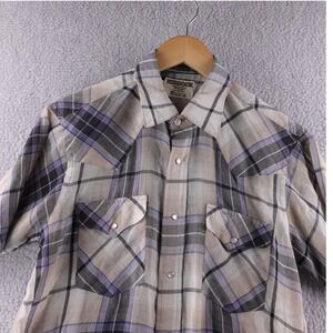 Vintage‎ Ruddock Western Pearl Snap Plaid Short Sleeve Button Up Shirt Mens M